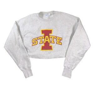 Iowa State Cyclones Sweatshirt Womens Medium Gray NCAA College Crewneck Cropped
